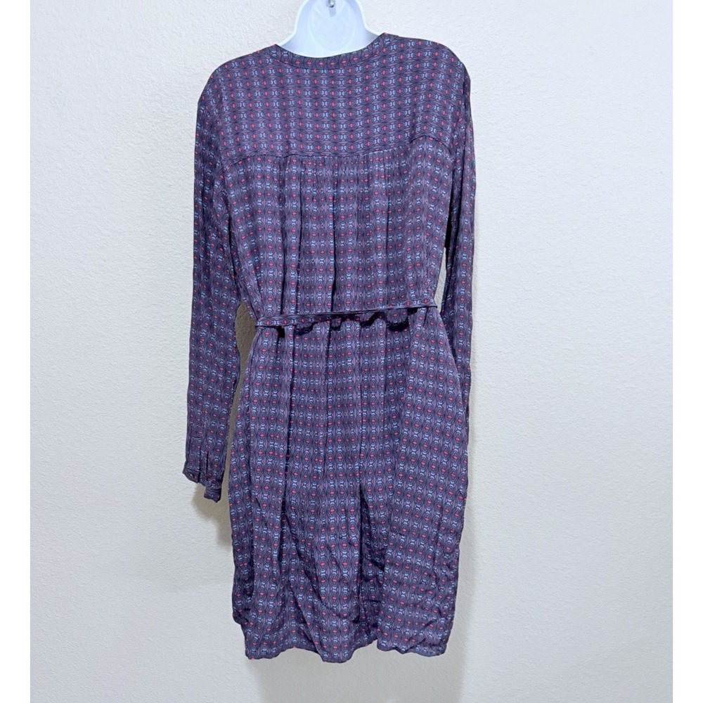 Gap Navy Geometric Print Rayon Shirt Dress Long Sleeve Tie Waist XL 465568-00 - Picture 7 of 11